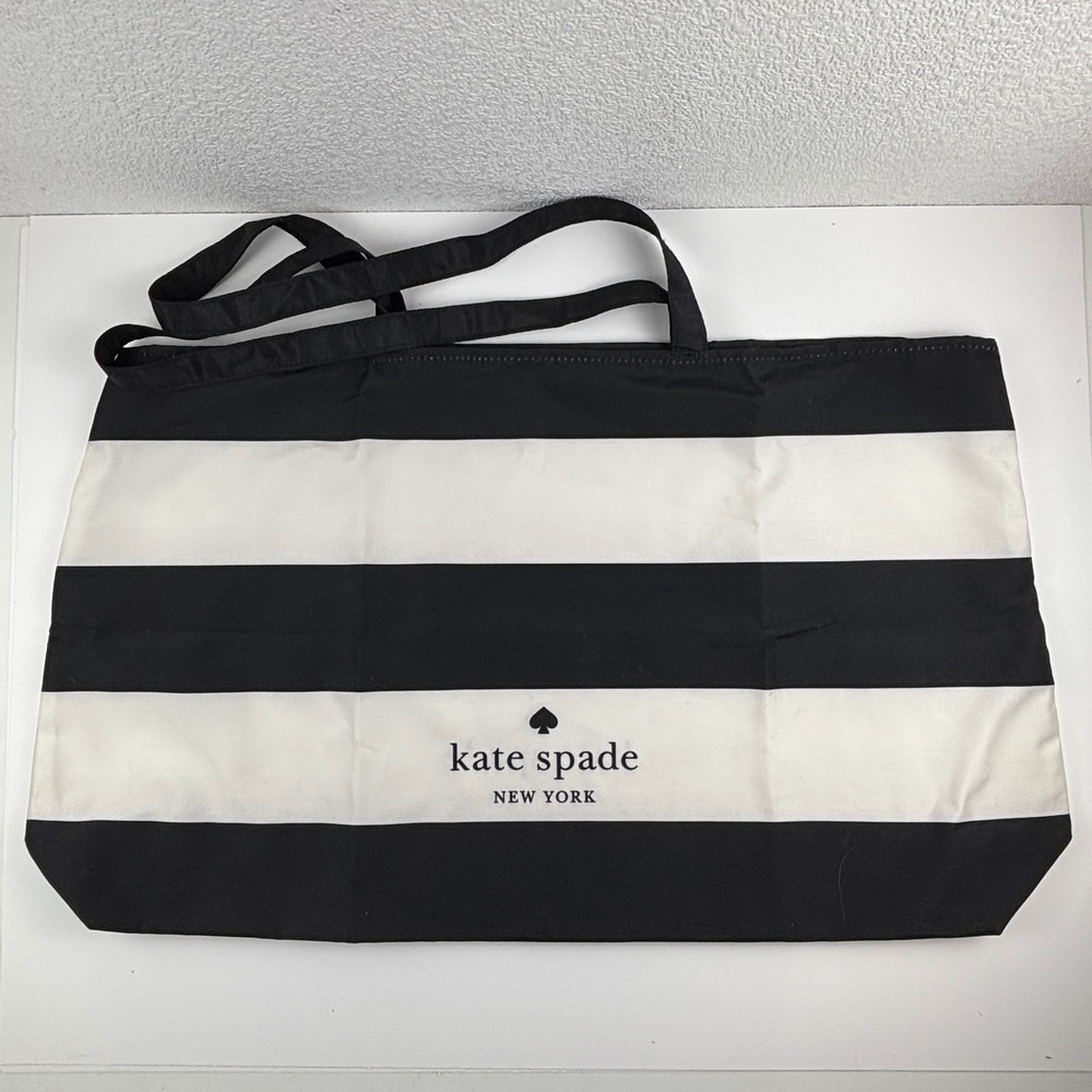 Kate Spade Tote Bag Womens Large Black White Striped Canvas Travel Designer